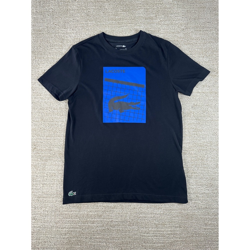 Lacoste Sport Mens Ultra Dry Tennis Graphic T-Shirt Black Blue TH9654 Size L